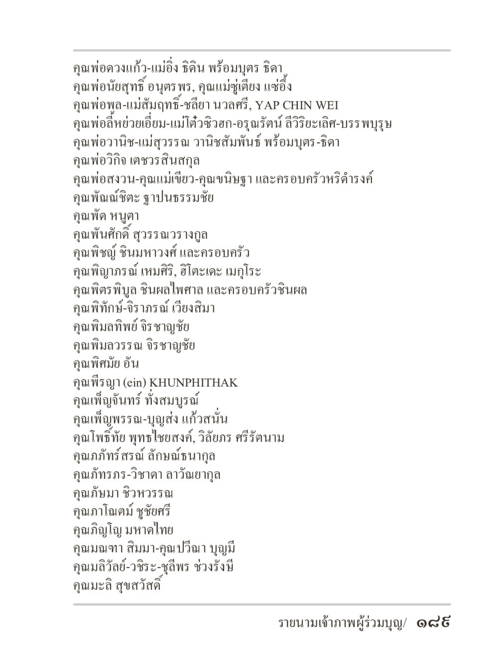 รายนามเจ้าภาพผู้ร่วมบุญ ภิกฺขุปาฏิโมกฺขปาลิ (ฉบับท่องจำ) หน้า 189