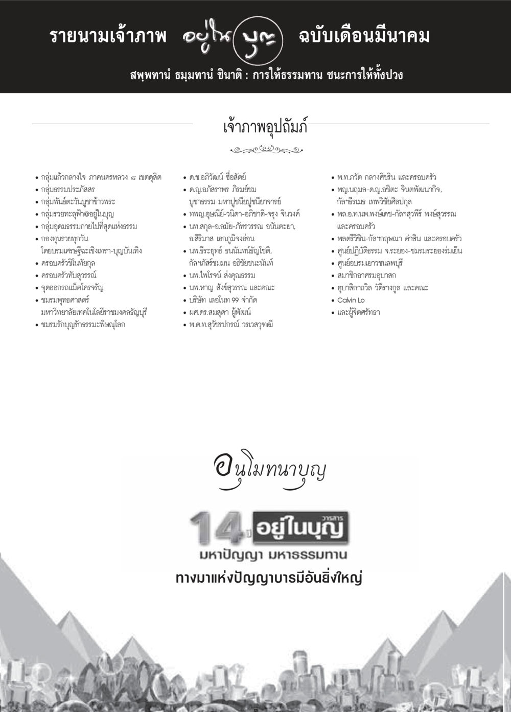 รายนามเจ้าภาพ ฉบับเดือนมีนาคม วารสารอยู่ในบุญประจำเดือนมีนาคม พ.ศ.2559 หน้า 124