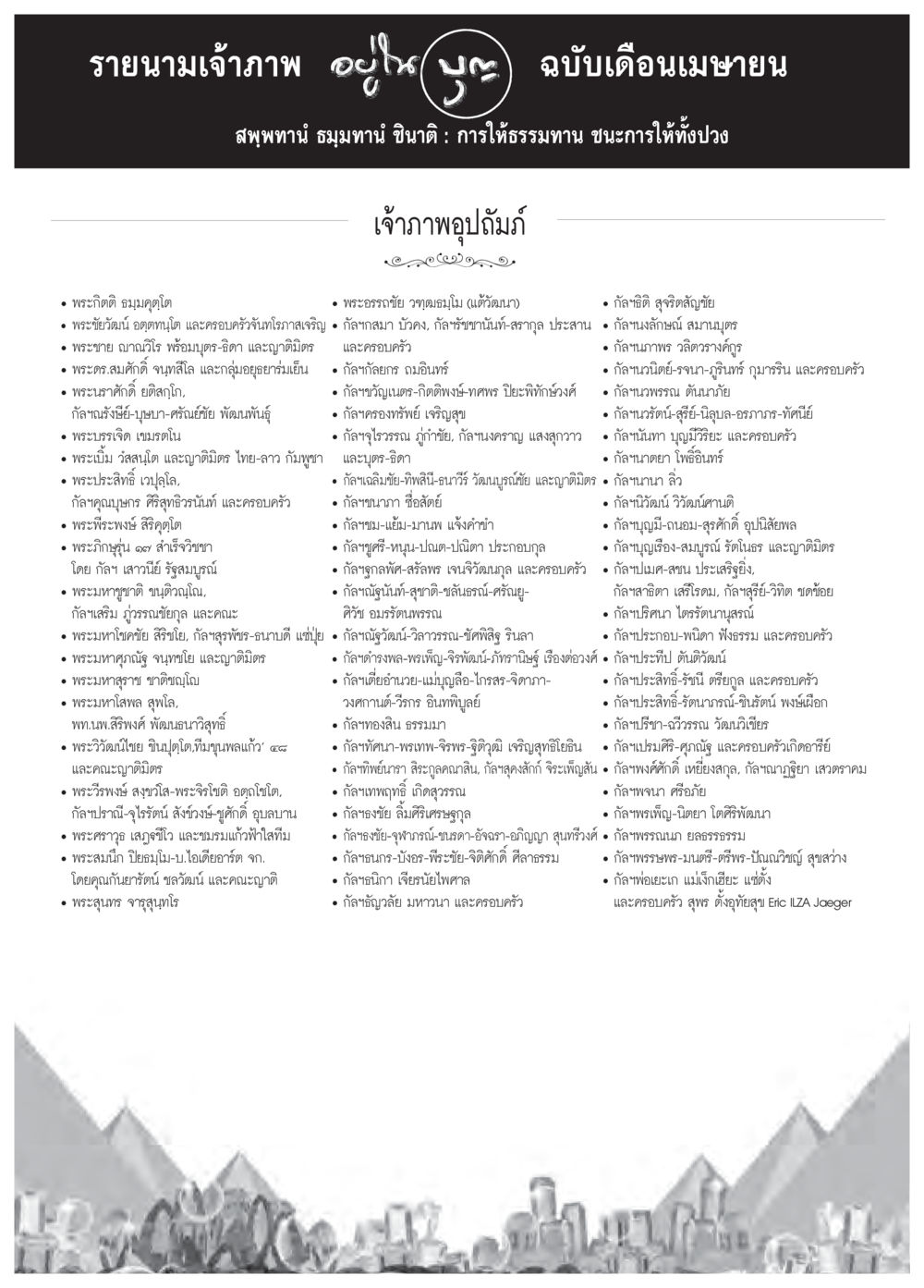 รายนามเจ้าภาพ อุปัชฌาย์ ฉบับเดือนเมษายน วารสารอยู่ในบุญประจำเดือนเมษายน พ.ศ.2559 หน้า 126