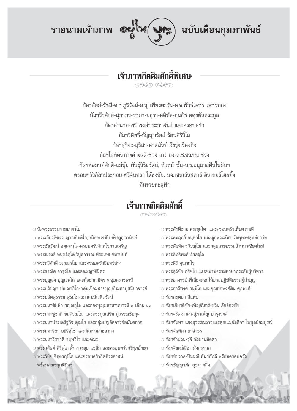 รายนามเจ้าภาพงานบุญ วารสารอยู่ในบุญ ประจำเดือน กุมภาพันธ์ พ.ศ.2552 หน้า 113