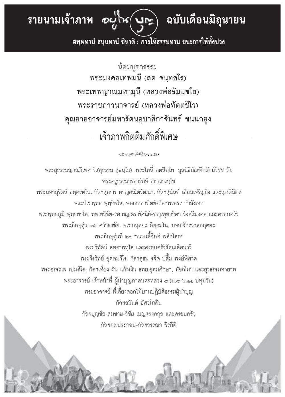 รายนามเจ้าภาพ อู่ใน ฉบับเดือนมิถุนายน วารสารอยู่ในบุญประจำเดือนมิถุนายน พ.ศ.2559 หน้า 126