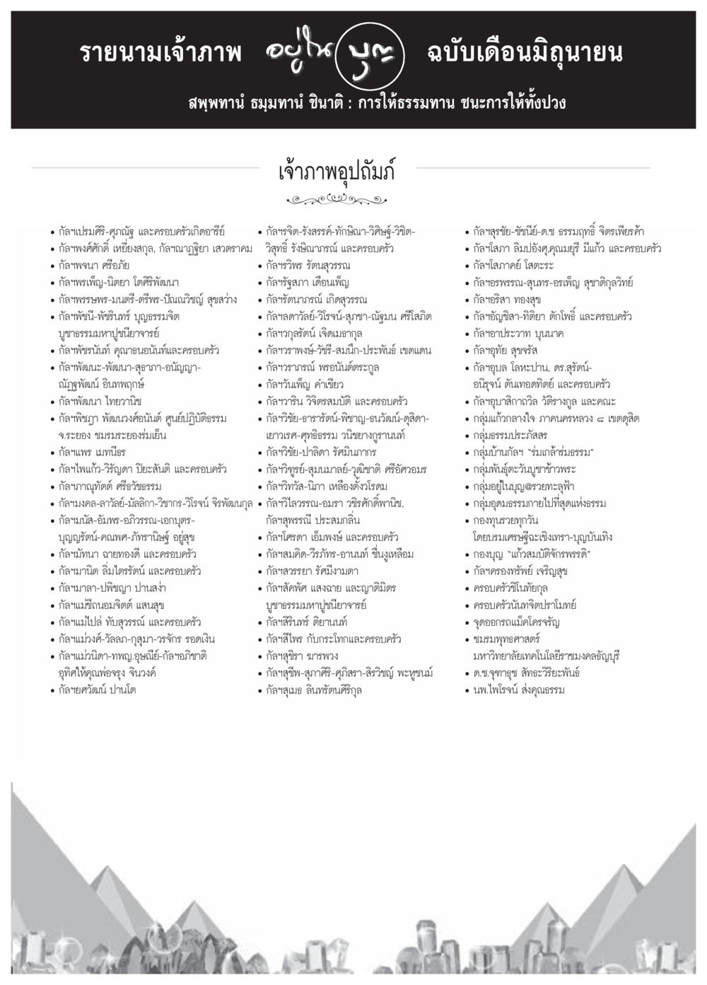 รายนามเจ้าภาพ ฉบับเดือนมิถุนายน วารสารอยู่ในบุญประจำเดือนมิถุนายน พ.ศ.2559 หน้า 135