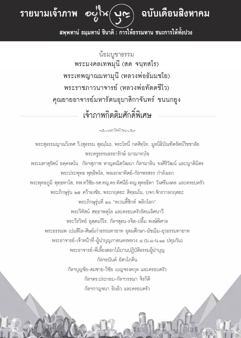 รายนามเจ้าภาพ ฉบับเดือนสิงหาคม วารสารอยู่ในบุญประจำเดือนสิงหาคม พ.ศ.2559 หน้า 114