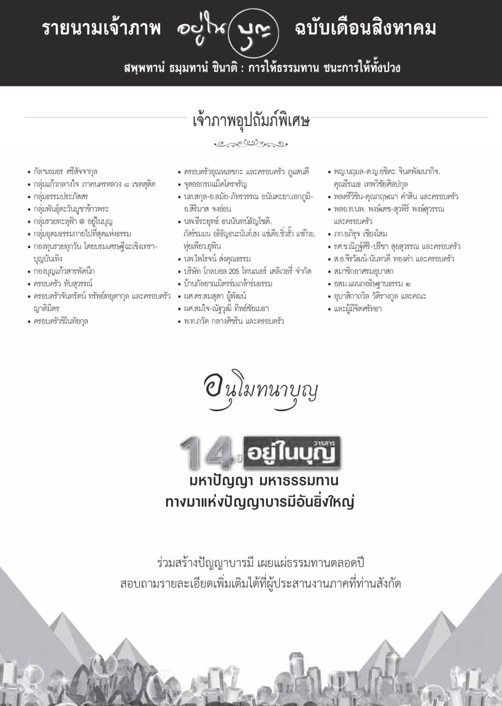 รายนามเจ้าภาพ ฉบับเดือนสิงหาคม วารสารอยู่ในบุญประจำเดือนสิงหาคม พ.ศ.2559 หน้า 124