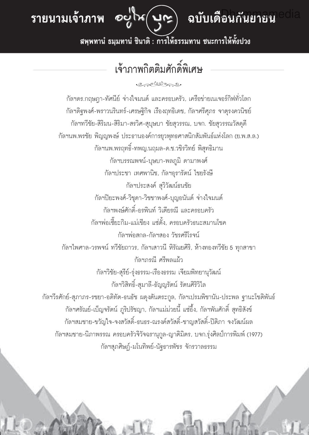 รายนามเจ้าภาพ เดือนกันยายน วารสารอยู่ในบุญประจำเดือนกันยายน พ.ศ.2559 หน้า 127