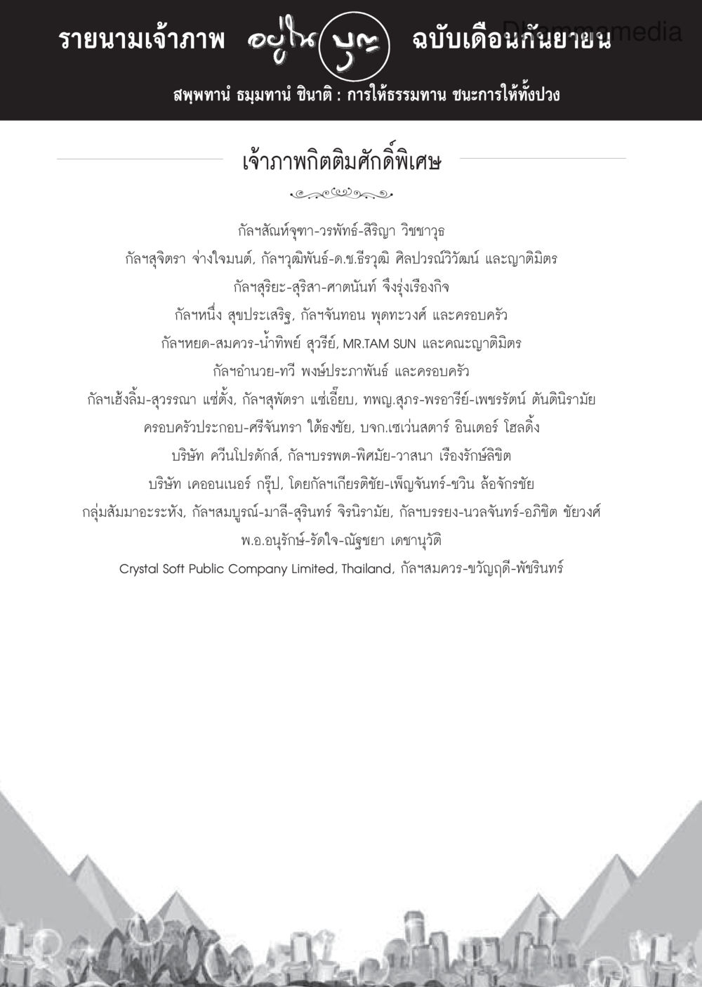 รายนามเจ้าภาพ องค์พร ฉบับเดือนกันยายน วารสารอยู่ในบุญประจำเดือนกันยายน พ.ศ.2559 หน้า 128