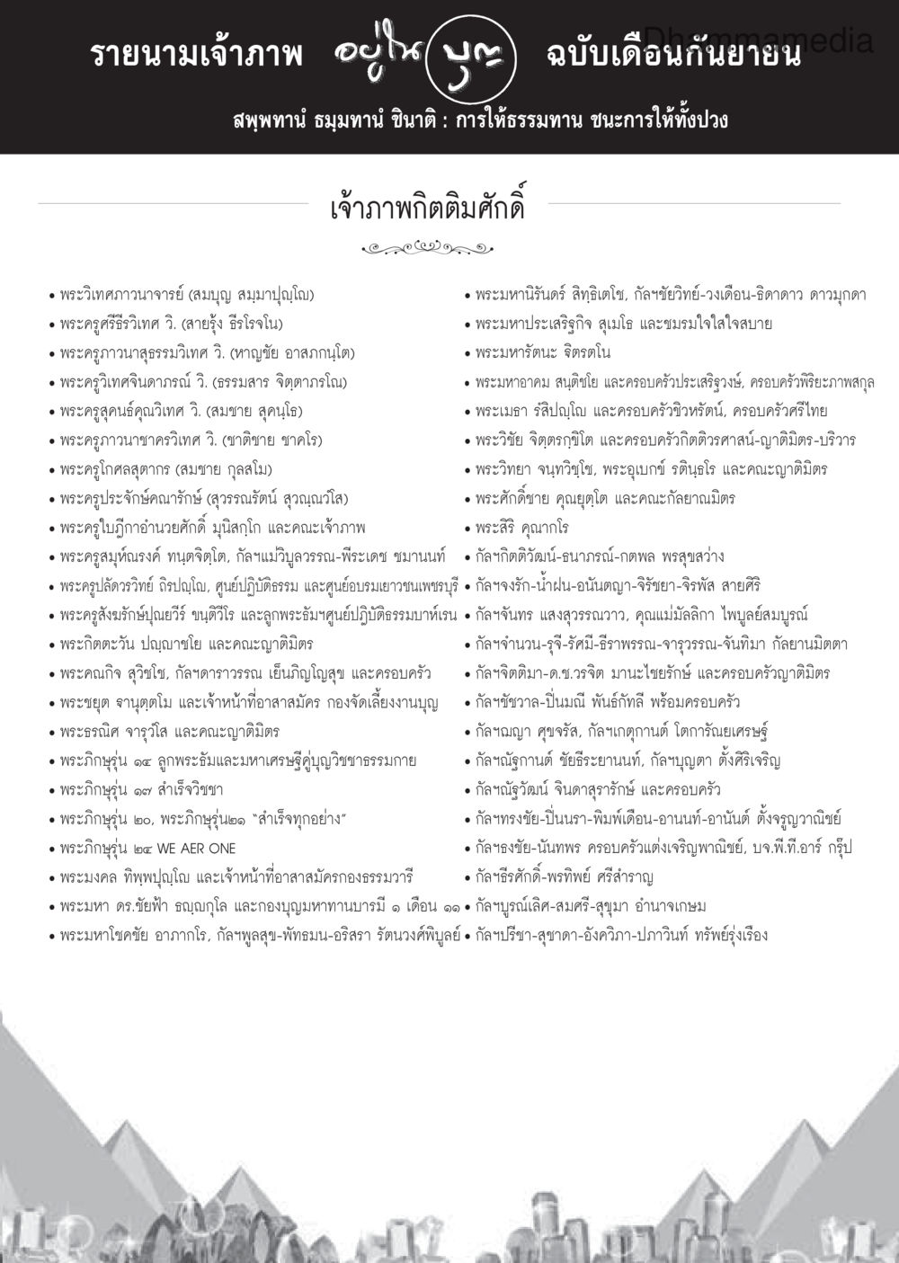 รายนามเจ้าภาพ ฉบับเดือนกันยายน วารสารอยู่ในบุญประจำเดือนกันยายน พ.ศ.2559 หน้า 129