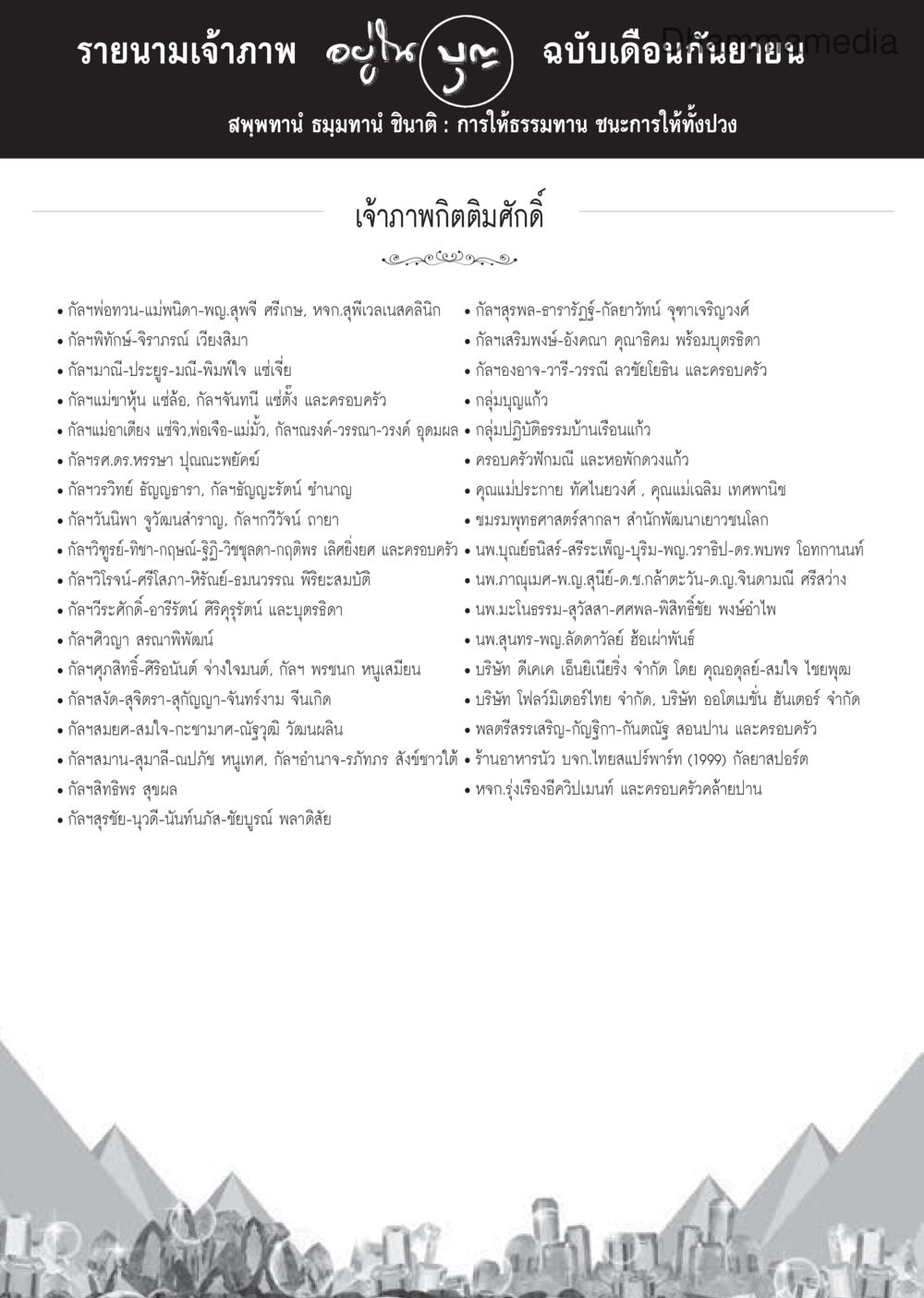 รายนามเจ้าภาพ ฉบับเดือนกันยายน วารสารอยู่ในบุญประจำเดือนกันยายน พ.ศ.2559 หน้า 130