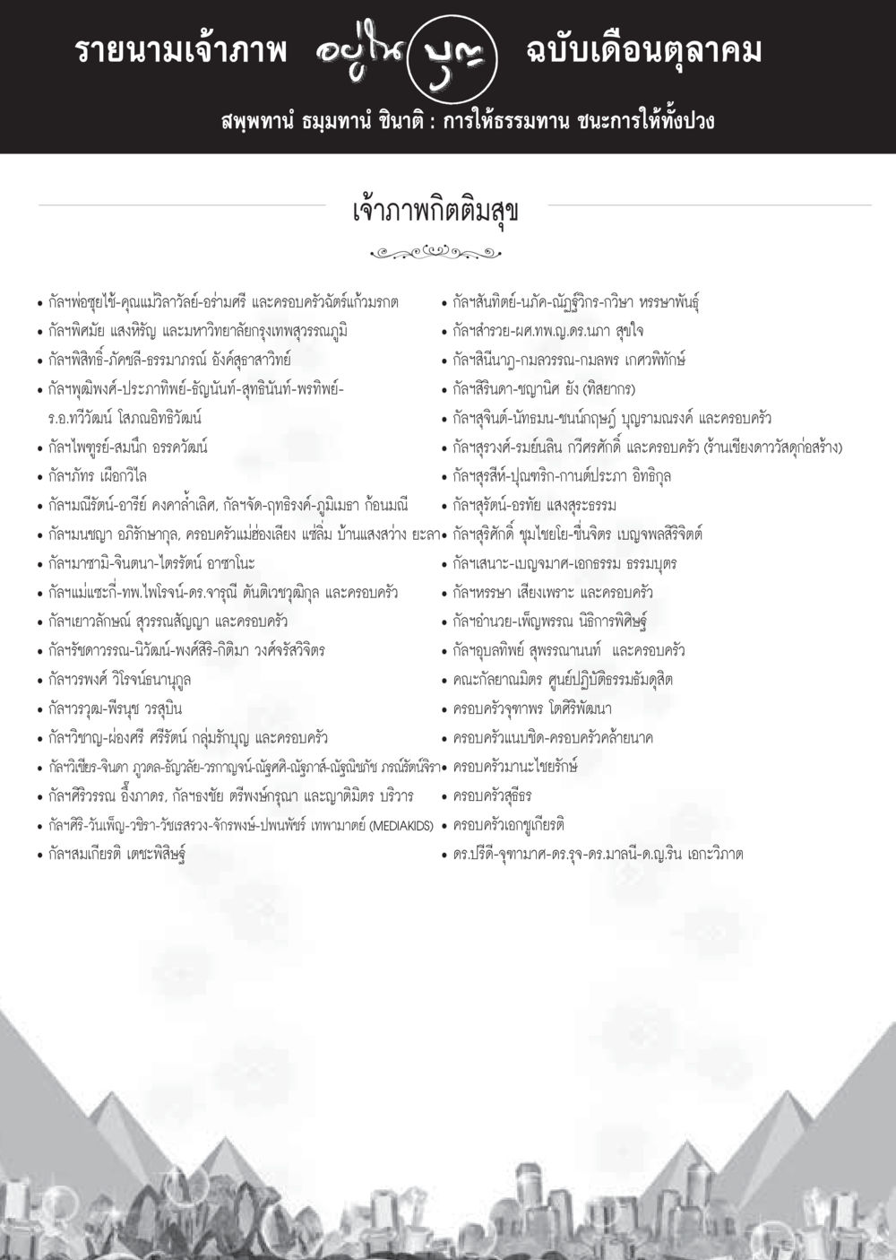 รายชื่อเจ้าภาพ ฉบับเดือนตุลาคม วารสารอยู่ในบุญประจำเดือนตุลาคม พ.ศ.2559 หน้า 108