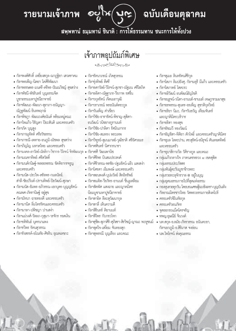 รายนามเจ้าภาพ ฉบับเดือนตุลาคม วารสารอยู่ในบุญประจำเดือนตุลาคม พ.ศ.2559 หน้า 111