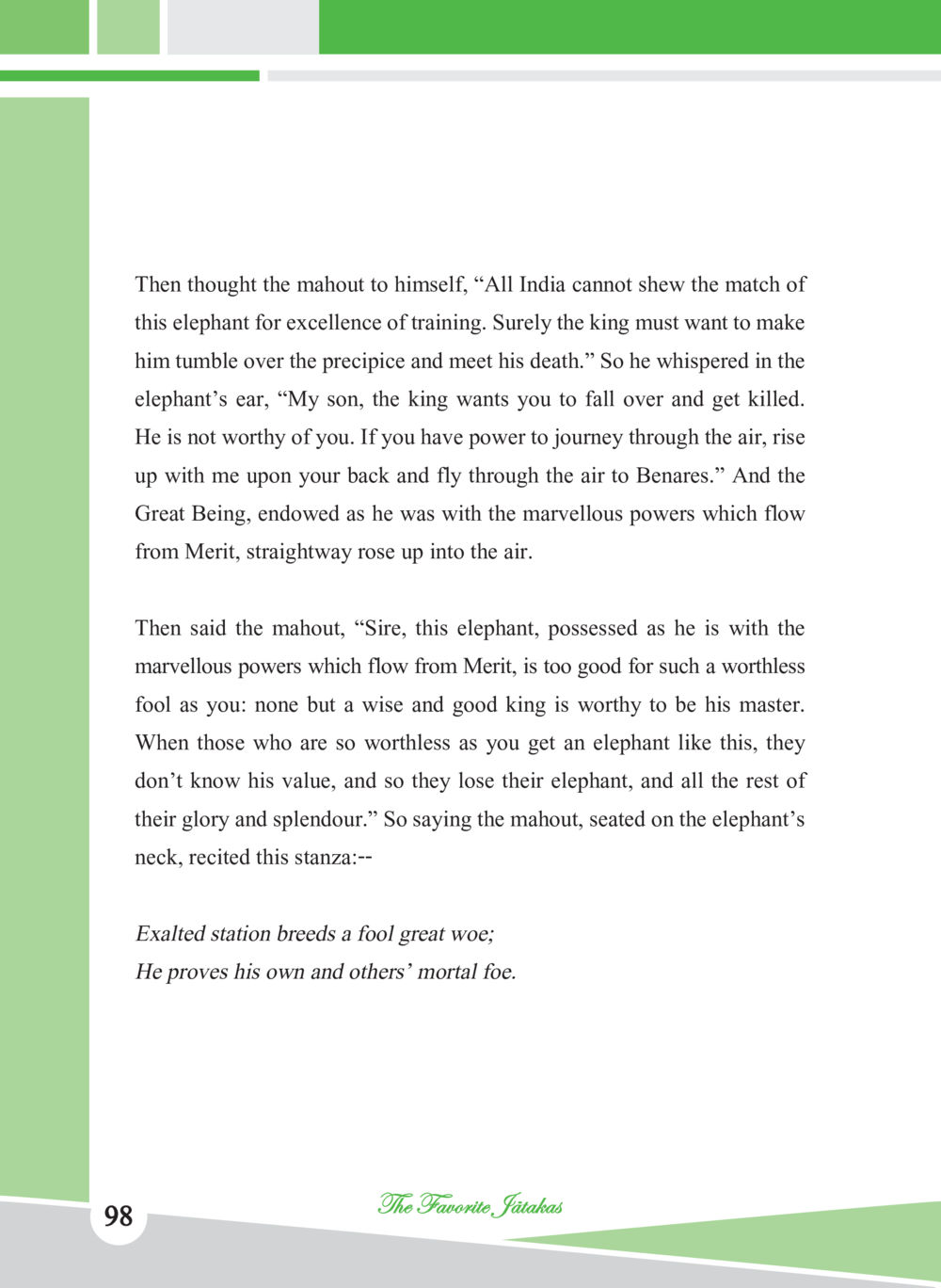 The Elephant's Worth and Loyalty ชาดก เรื่องโปรด The Favorite Jatakas หน้า 100