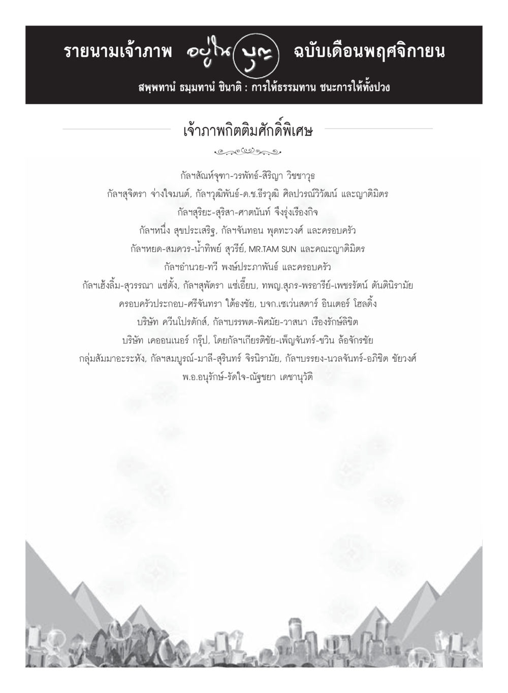 รายนามเจ้าภาพ อุปัชฌาย์ ฉบับเดือนพฤศจิกายน วารสารอยู่ในบุญประจำเดือนพฤศจิกายน พ.ศ.2559 หน้า 120
