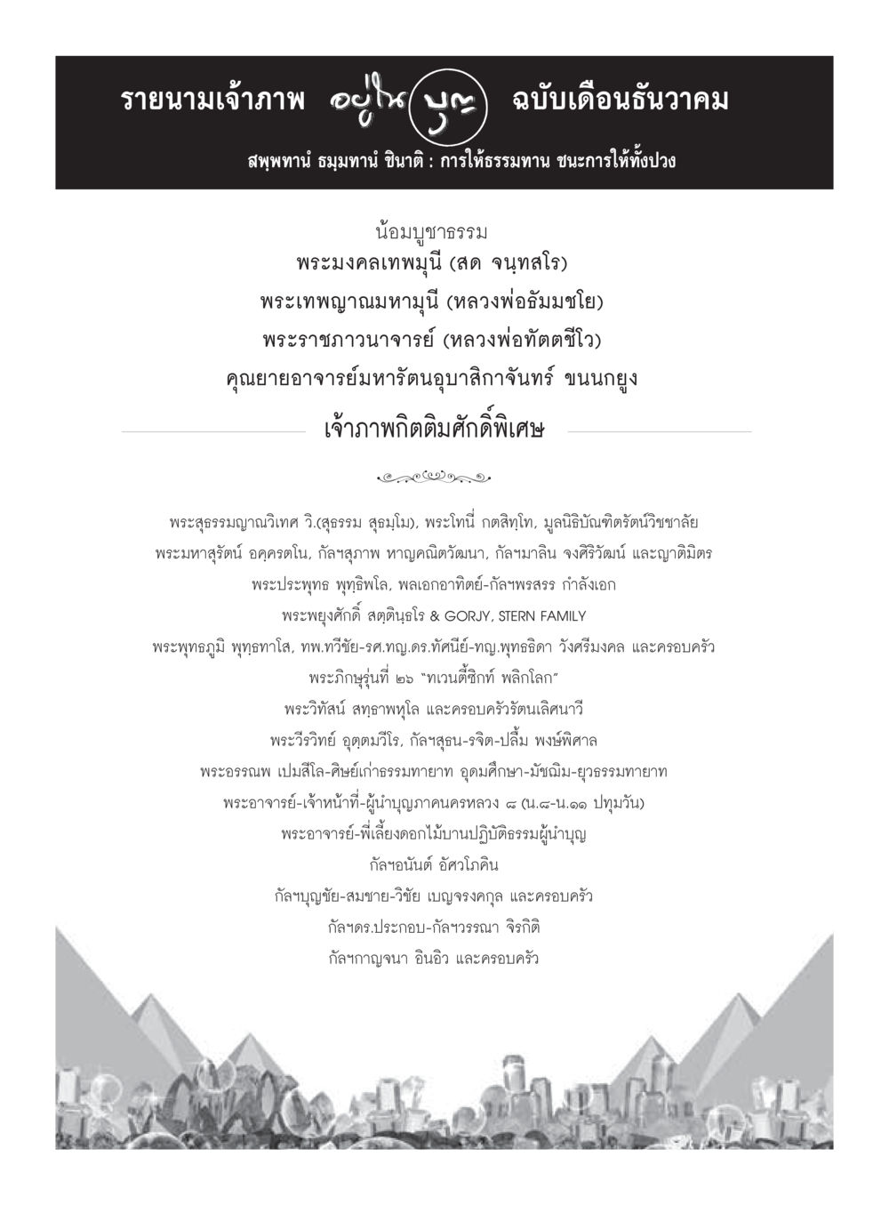 รายนามเจ้าภาพ ฉบับเดือนธันวาคม วารสารอยู่ในบุญประจำเดือนธันวาคม พ.ศ.2559 หน้า 106