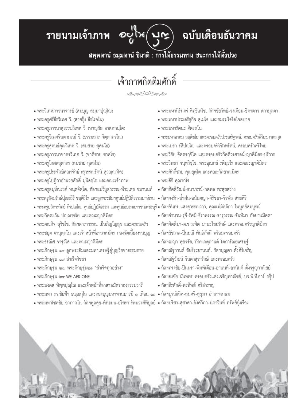 รายนามเจ้าภาพ ฉบับเดือนธันวาคม วารสารอยู่ในบุญประจำเดือนธันวาคม พ.ศ.2559 หน้า 109