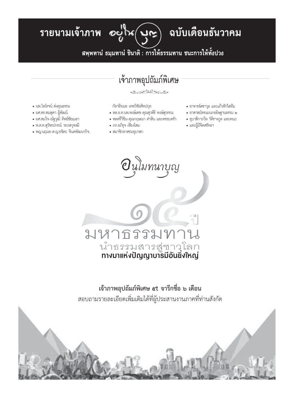 รายนามเจ้าภาพอุปถัมภ์เดือนธันวาคม วารสารอยู่ในบุญประจำเดือนธันวาคม พ.ศ.2559 หน้า 116