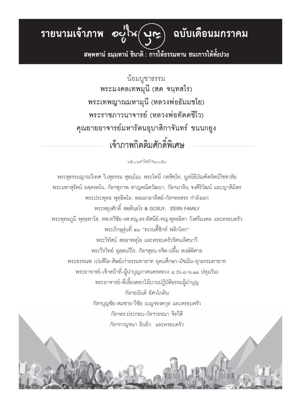 รายนามเจ้าภาพ ฉบับเดือนมกราคม วารสารอยู่ในบุญประจำเดือนมกราคม พ.ศ.2560 หน้า 87
