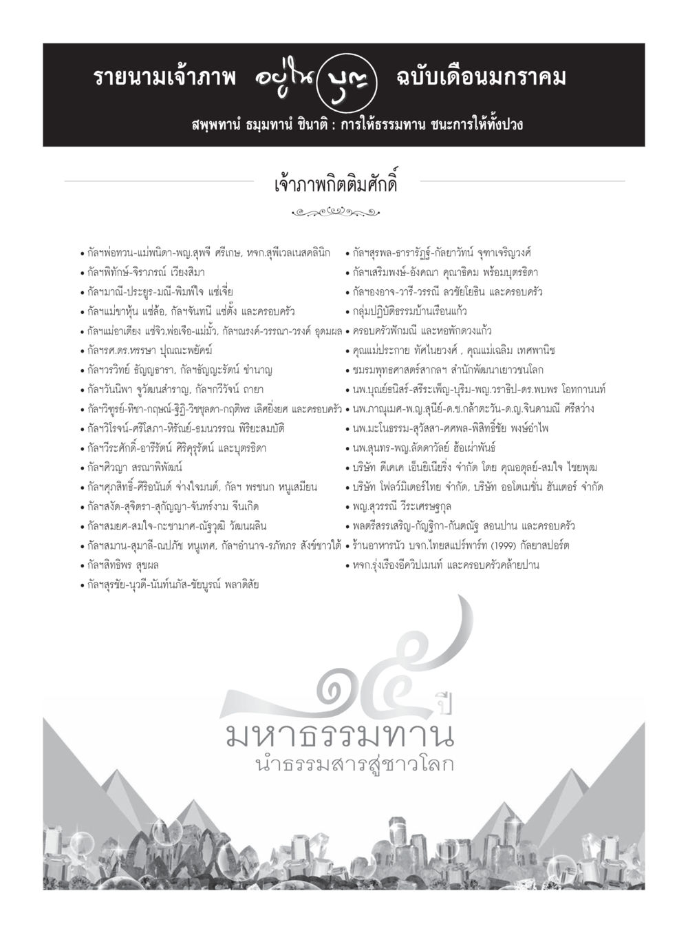 รายนามเจ้าภาพ เดือนมกราคม วารสารอยู่ในบุญประจำเดือนมกราคม พ.ศ.2560 หน้า 91
