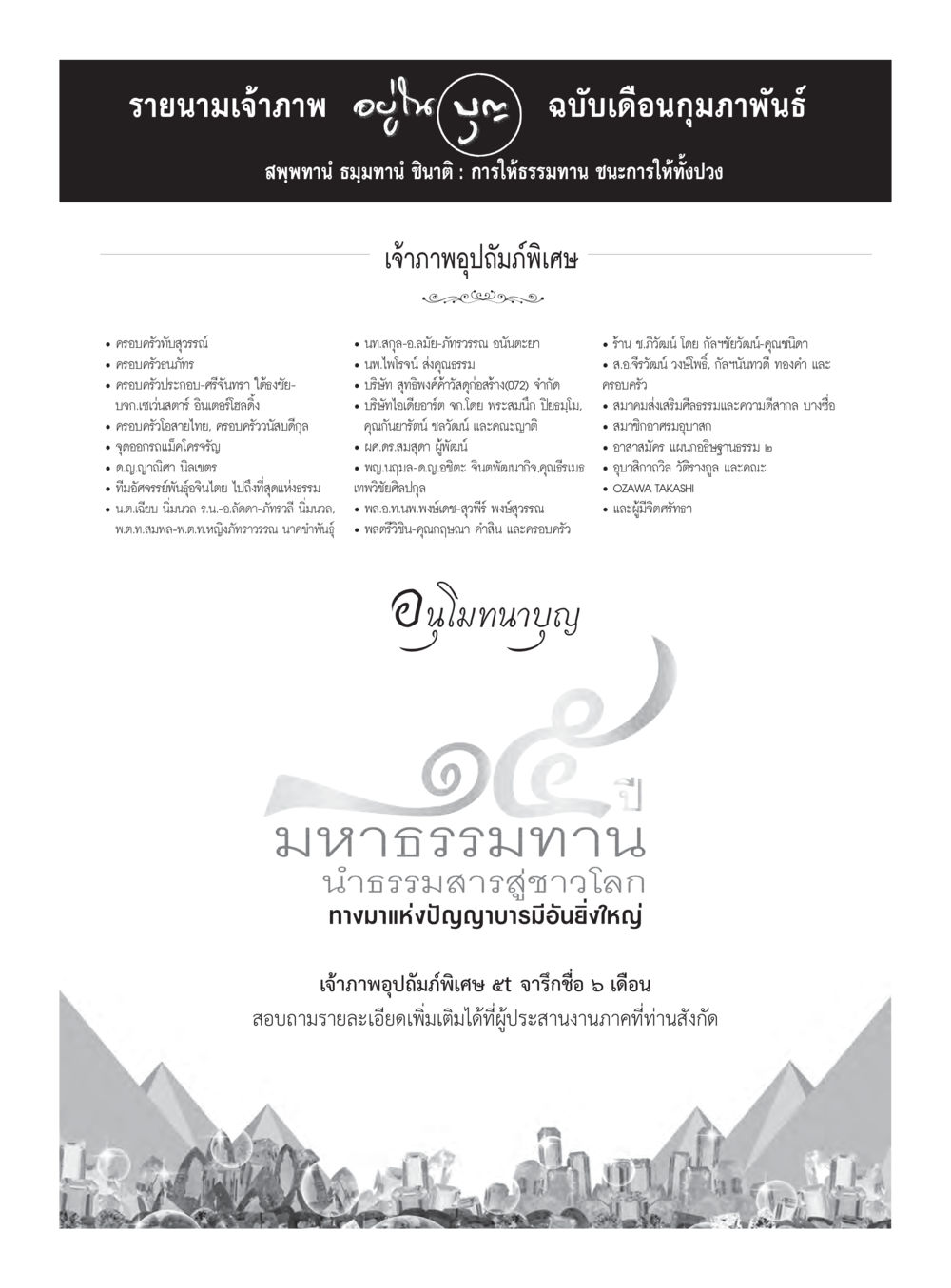 รายนามเจ้าภาพเดือนกุมภาพันธ์ วารสารอยู่ในบุญประจำเดือนกุมภาพันธ์ พ.ศ.2560 หน้า 132