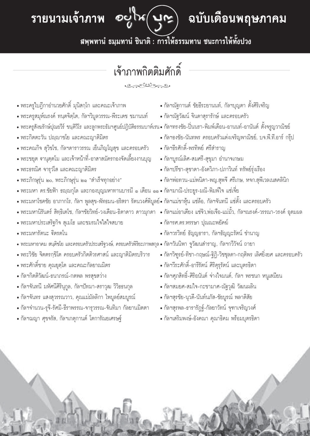 รายนามเจ้าภาพ ฉบับเดือนพฤษภาคม วารสารอยู่ในบุญประจำเดือน พฤษภาคม พ.ศ.2560 หน้า 121
