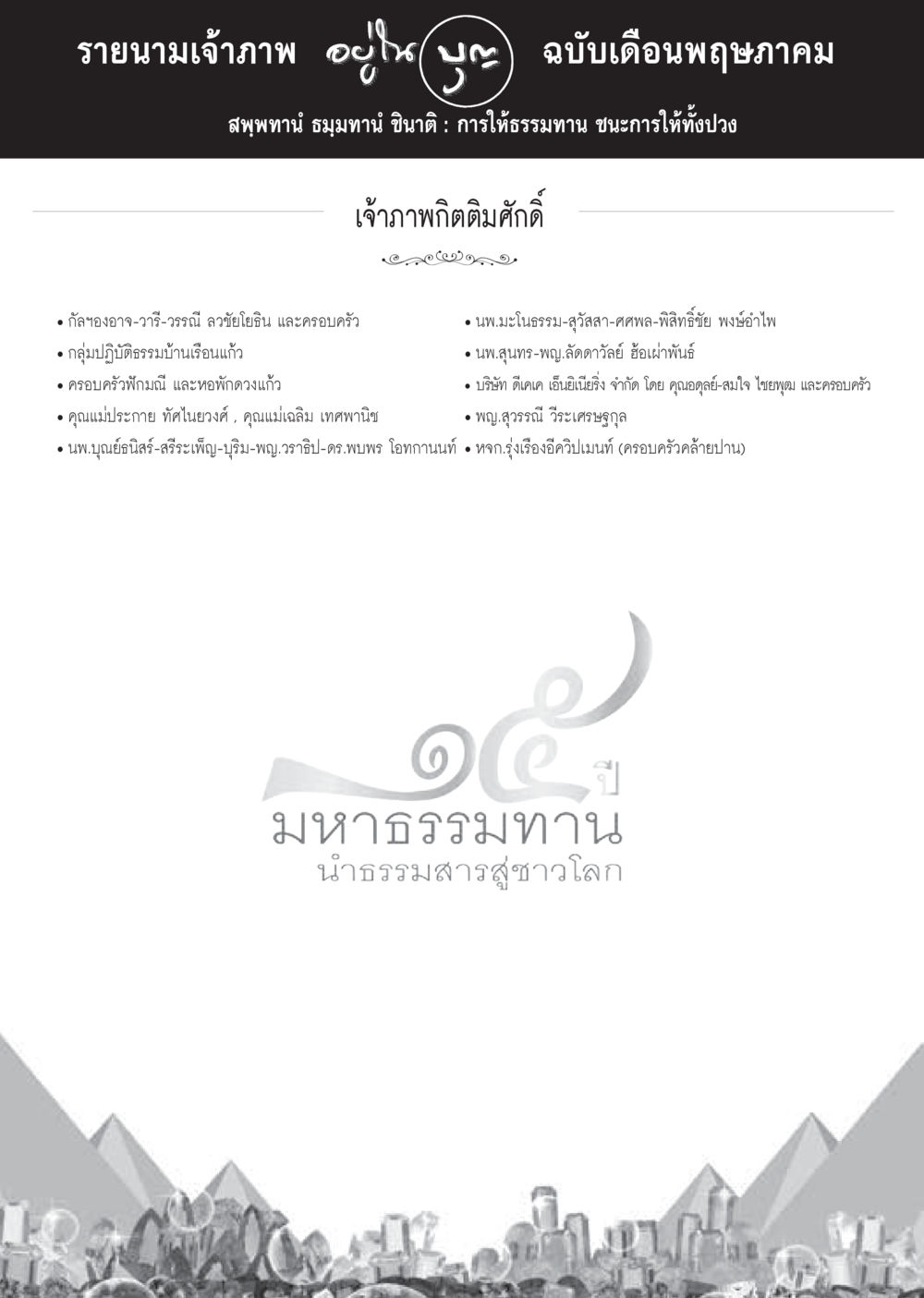 รายนามเจ้าภาพ ฉบับเดือนพฤษภาคม วารสารอยู่ในบุญประจำเดือน พฤษภาคม พ.ศ.2560 หน้า 122