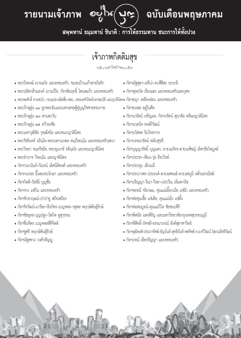 รายนามเจ้าภาพ เดือนพฤษภาคม วารสารอยู่ในบุญประจำเดือน พฤษภาคม พ.ศ.2560 หน้า 123