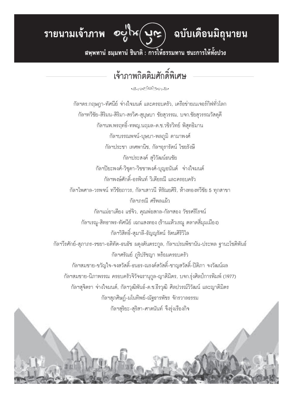 รายนามเจ้าภาพ ฉบับเดือนมิถุนายน  วารสารอยู่ในบุญประจำเดือน มิถุนายน พ.ศ.2560 หน้า 113