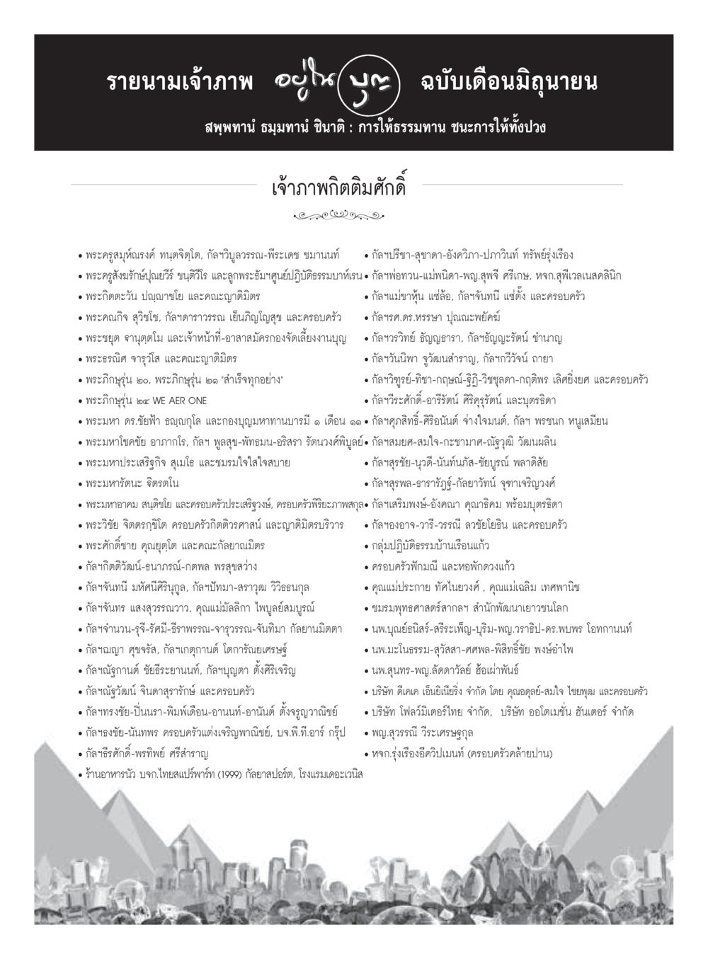 รายนามเจ้าภาพฉบับเดือนมิถุนายน  วารสารอยู่ในบุญประจำเดือน มิถุนายน พ.ศ.2560 หน้า 115