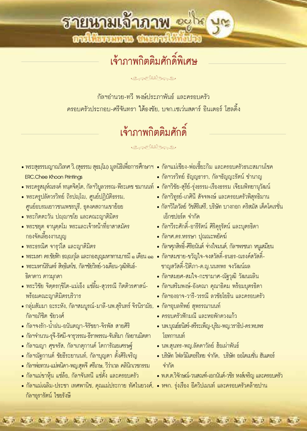 รายนามเจ้าภาพภาพศักดิ์พิเศษ  วารสารอยู่ในบุญประจำเดือน สิงหาคม พ.ศ.2563 หน้า 57