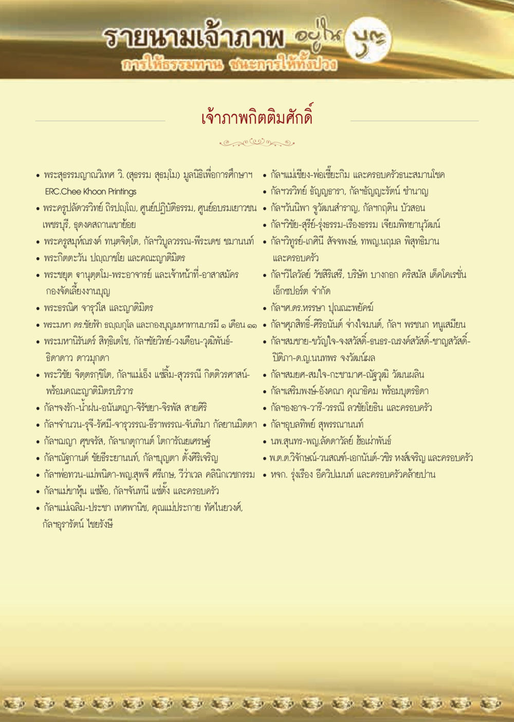รายนามเจ้าภาพ วารสารอยู่ในบุญประจำเดือน พฤศจิกายน พ.ศ.2563 หน้า 61