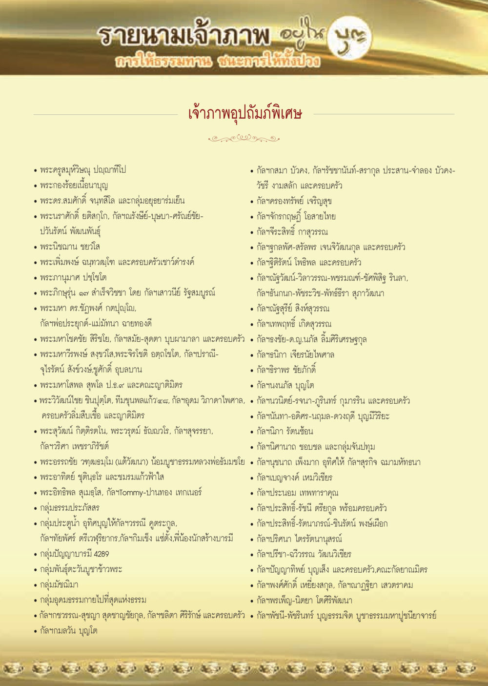 รายนามเจ้าภาพในการบำรุงแผ่นดิน วารสารอยู่ในบุญประจำเดือน พฤศจิกายน พ.ศ.2563 หน้า 63