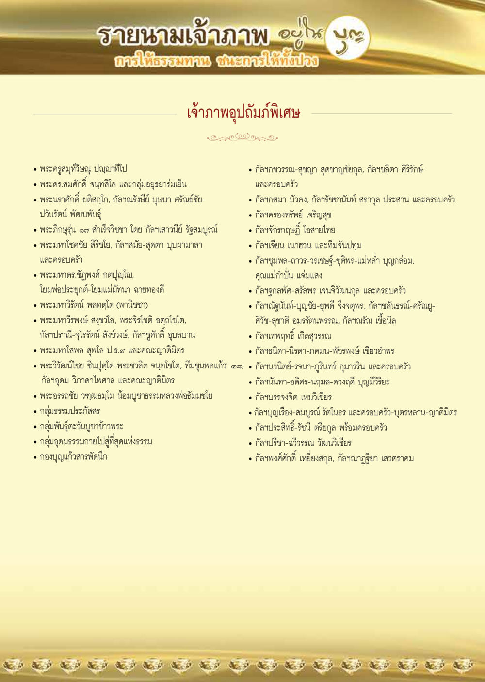 รายนามเจ้าภาพ  วารสารอยู่ในบุญประจำเดือน มิถุนายน พ.ศ.2564 หน้า 65