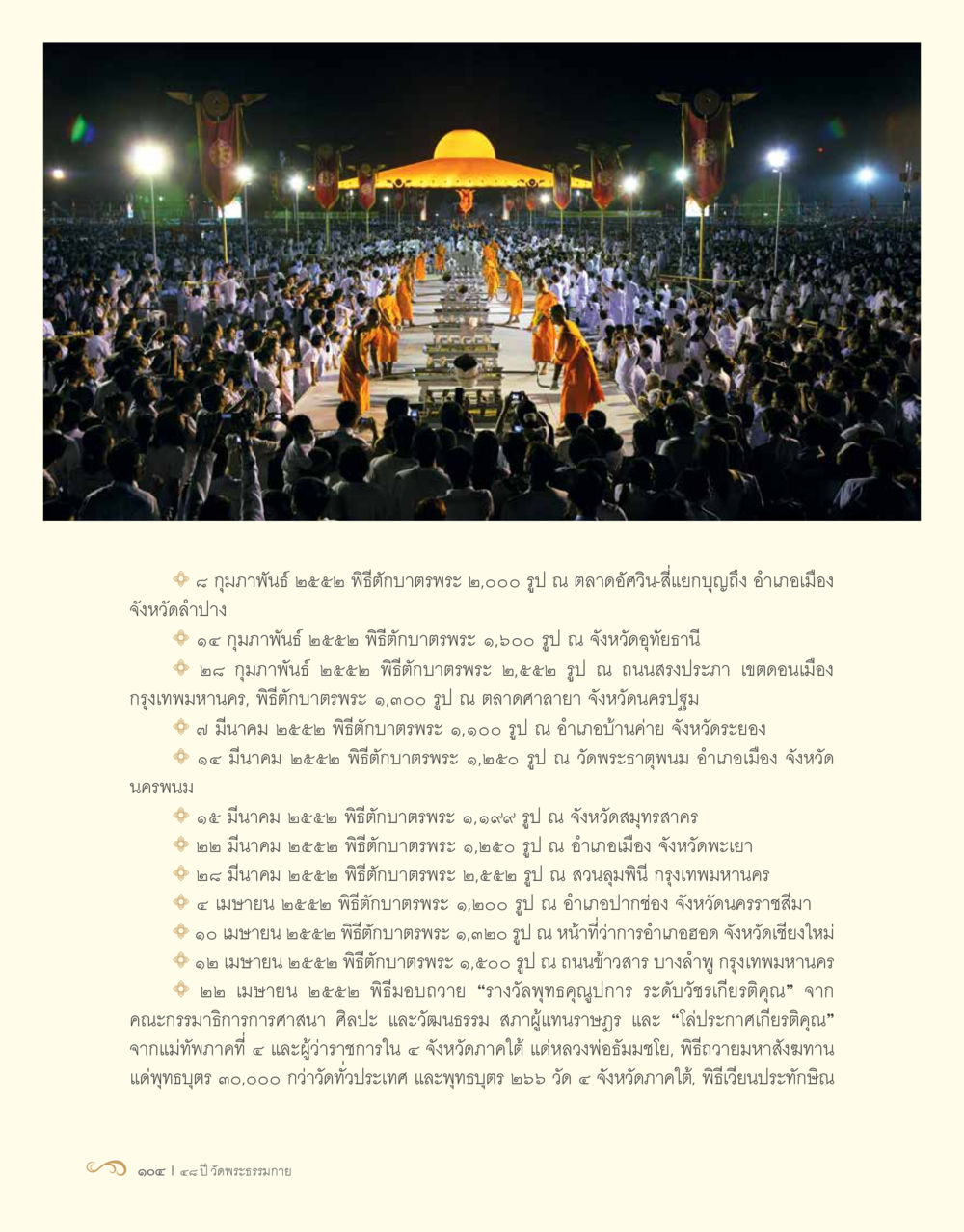 พิธีตักบาตรพระทั่วประเทศไทย 48 ปี วัดพระธรรมกาย : MISSIONS FOR PEACE (ปฏิบัติการเพื่อสันติภาพ) หน้า 106