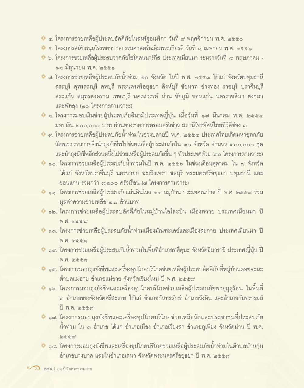 โครงการช่วยเหลือผู้ประสบภัยพิบัติในประเทศไทยและต่างประเทศ ปี 2559 48 ปี วัดพระธรรมกาย : MISSIONS FOR PEACE (ปฏิบัติการเพื่อสันติภาพ) หน้า 208