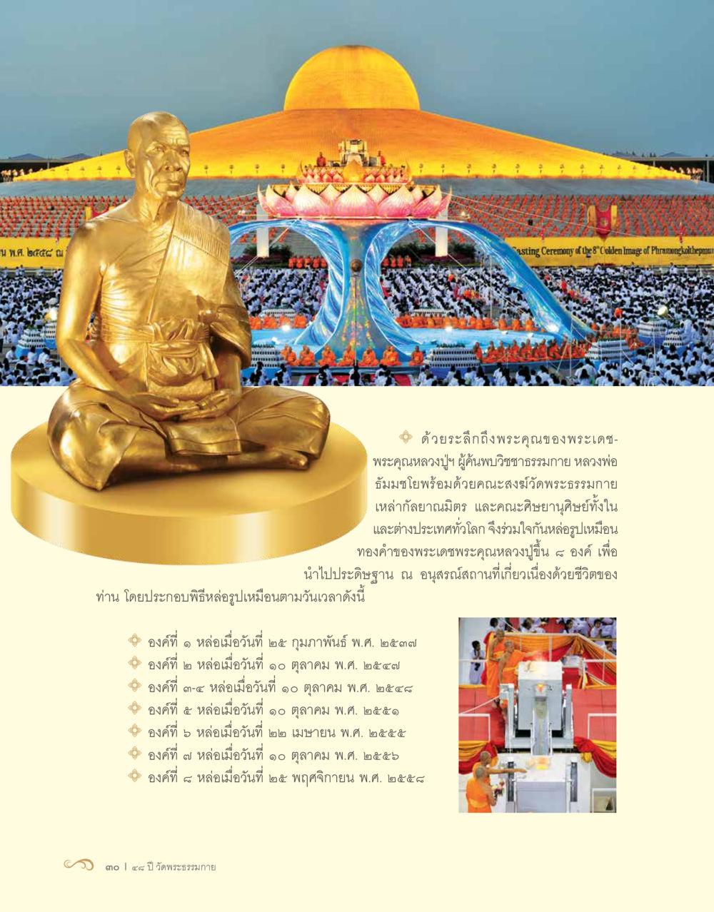 การหล่อรูปเหมือนทองคำของหลวงปู่ 48 ปี วัดพระธรรมกาย : MISSIONS FOR PEACE (ปฏิบัติการเพื่อสันติภาพ) หน้า 32