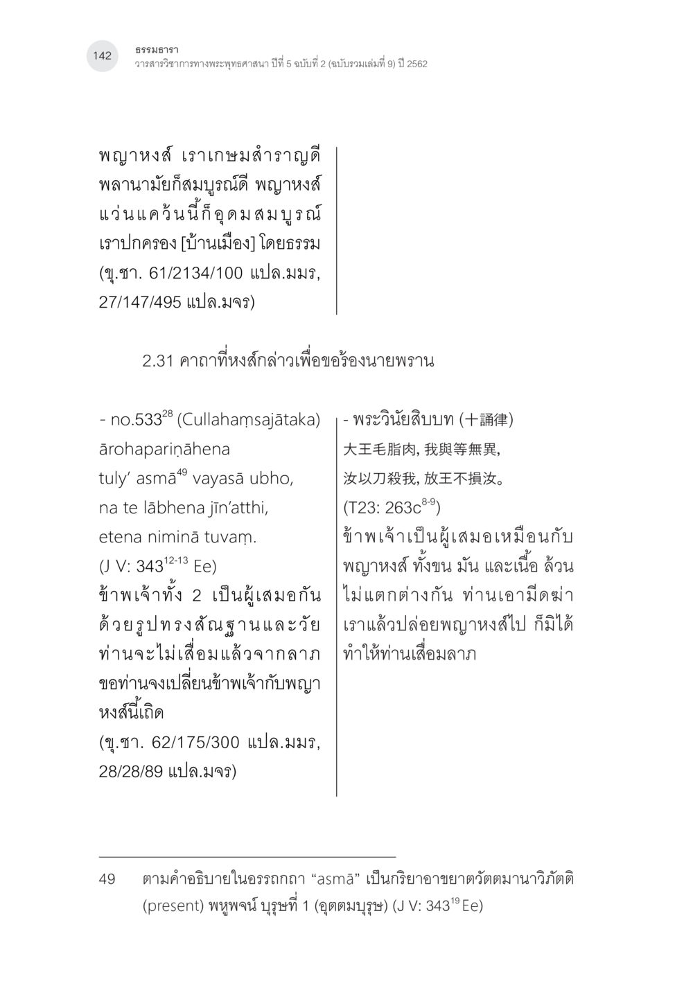 ธรรมา ปีที่ 5 ฉบับที่ 2 คาถาชาดกพากย์จีนที่มีความสอดคล้องกับชาดกบาลี: ศึกษาวิเคราะห์เปรียบเทียบ หน้า 43