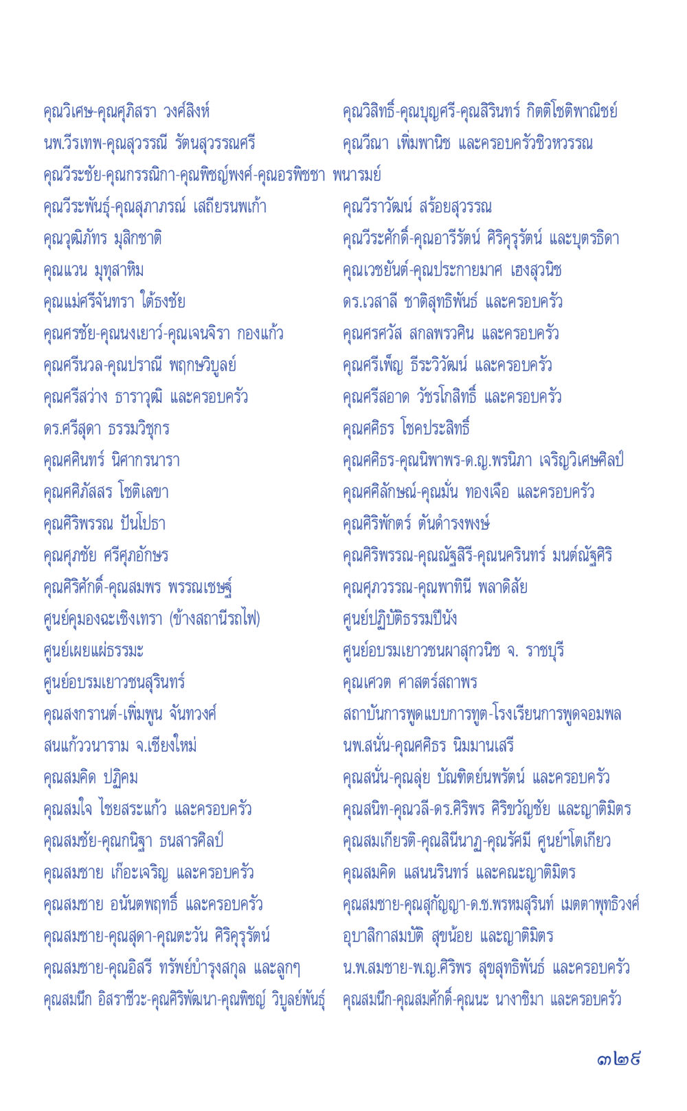 รายชื่อผู้บริจาคและผู้สนับสนุน ที่นี่มีคำตอบ เล่ม 1 หน้า 329