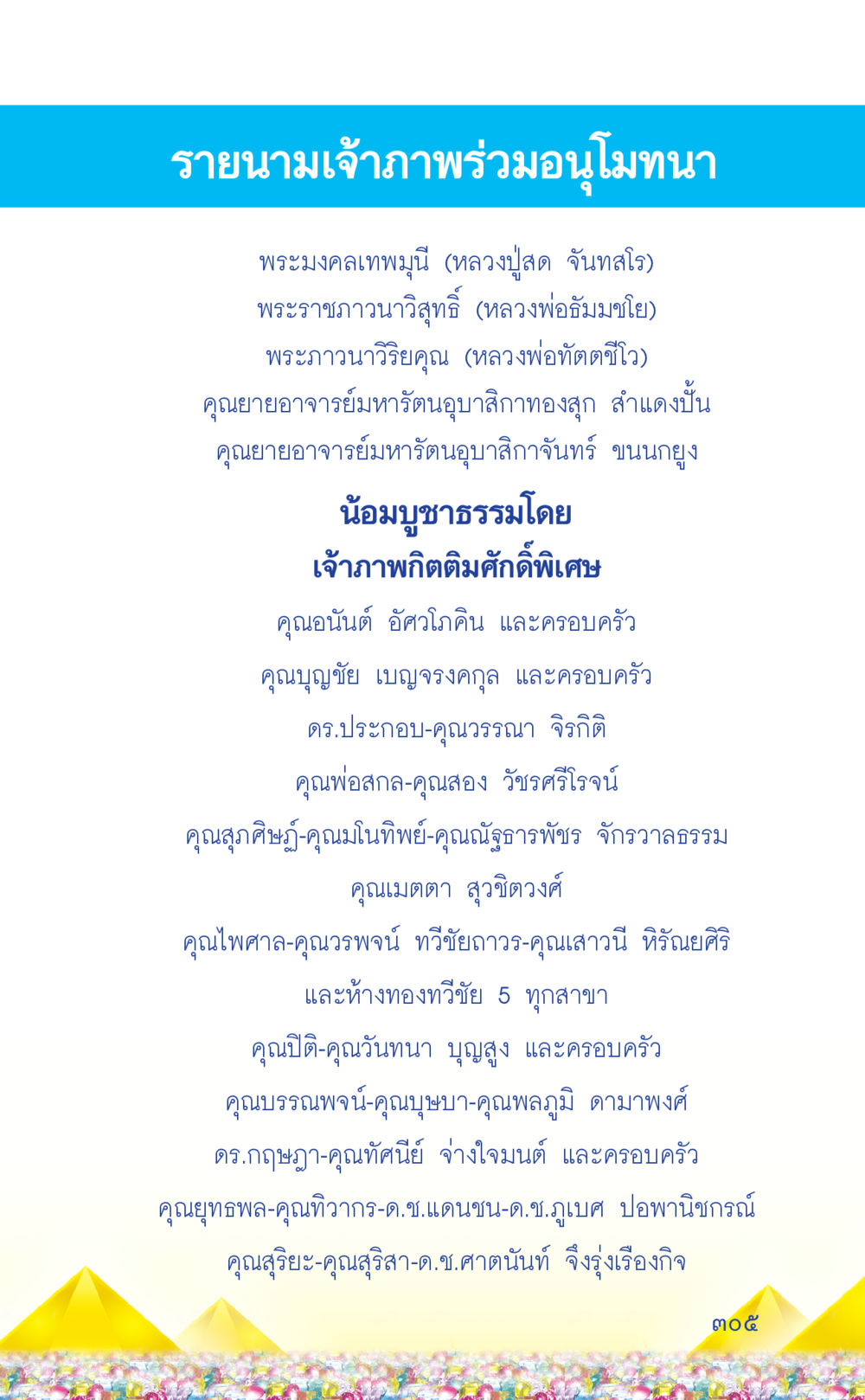 รายนามเจ้าภาพร่วมอนุโมทนา ที่นี่มีคำตอบ เล่ม 2  หน้า 305
