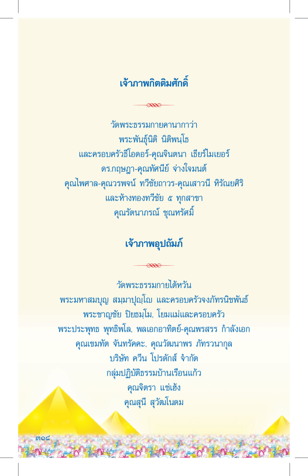 เจ้าภาพกิติมศักดิ์และเจ้าภาพอุปถัมภ์ที่วัดพระธรรมกาย ที่นี่มีคำตอบ เล่ม 4 หน้า 318