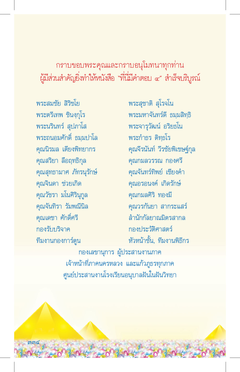 ขอบพระคุณและอนุโมทนาผู้มีส่วนสำคัญในหนังสือ “ที่นี่นี่คำตอบ ๕” ที่นี่มีคำตอบ เล่ม 4 หน้า 334