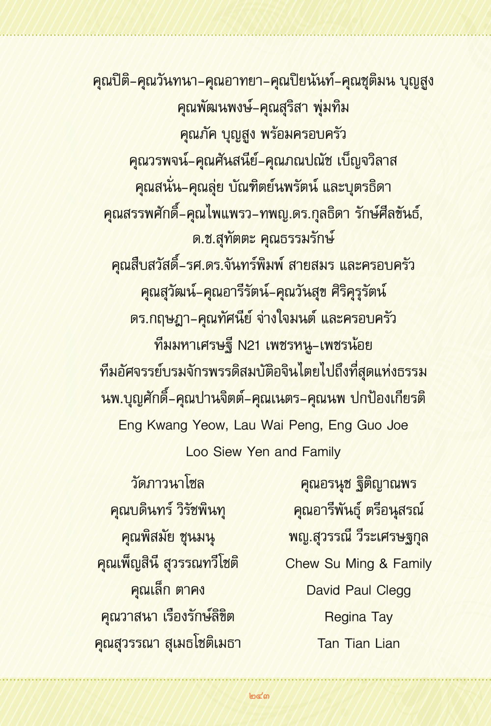 รายชื่อผู้มีส่วนร่วมในโครงการ ชีวิตสมณะ ผู้เห็นภัยในวัฏสงสาร เล่ม 3 หน้า 244
