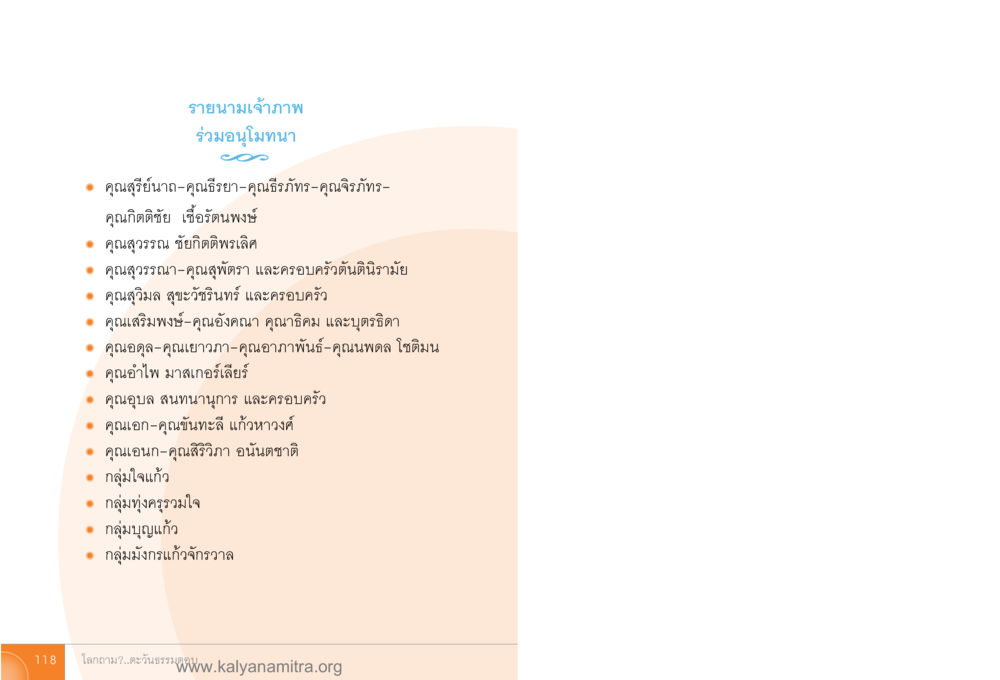 รายนามเจ้าภาพร่วมอนุโมทนา โลกถามตะวันตอบ หน้า 117