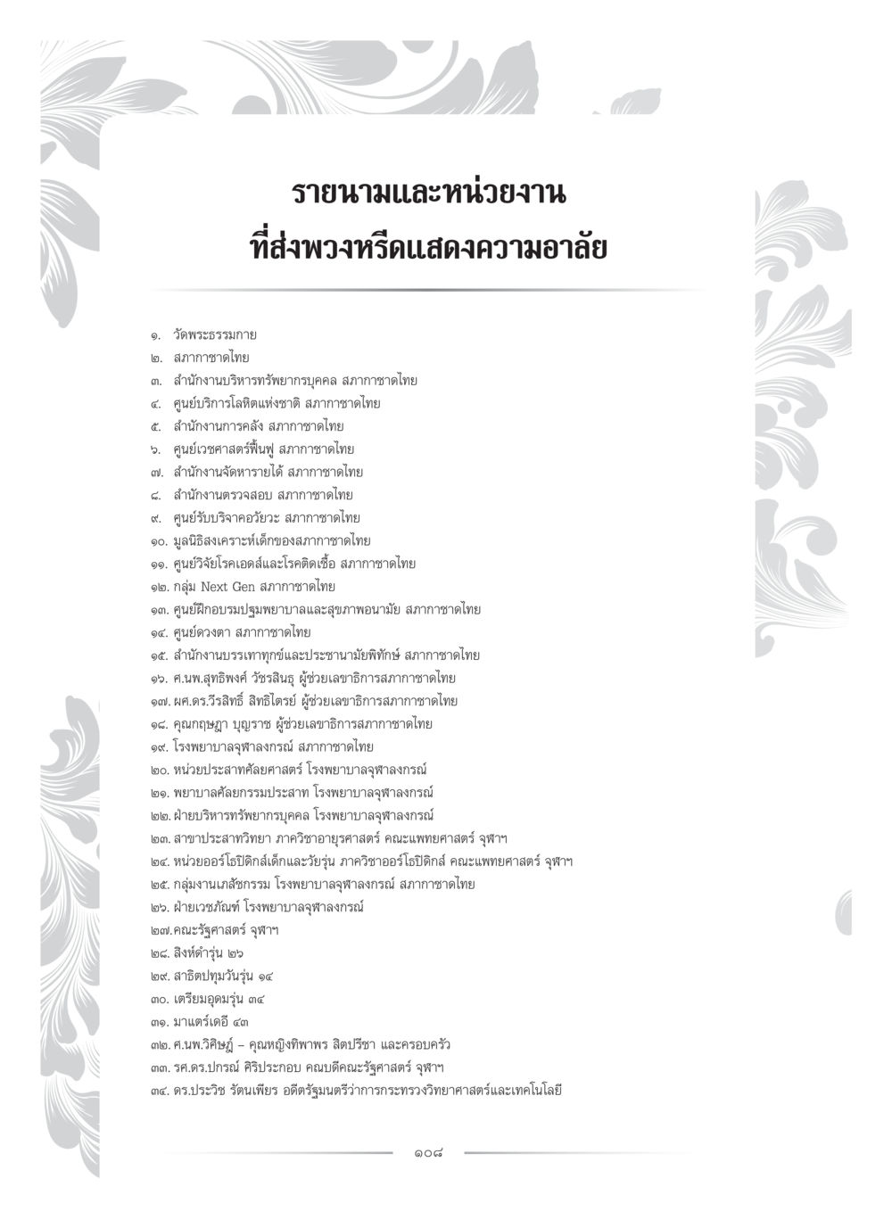 หน่วยงานที่ส่งความอาลัย คุณหญิงอุไรวรรณ หงสประภาส หน้า 123