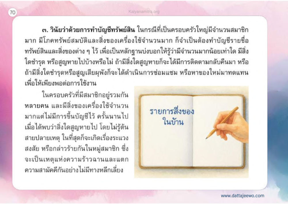 การทำบัญชีทรัพย์สินในครอบครัวใหญ่ เหตุแห่งชีวิตรุ่ง ทางมาหน้าที่พลเมืองมิตรแท้ หน้า 71