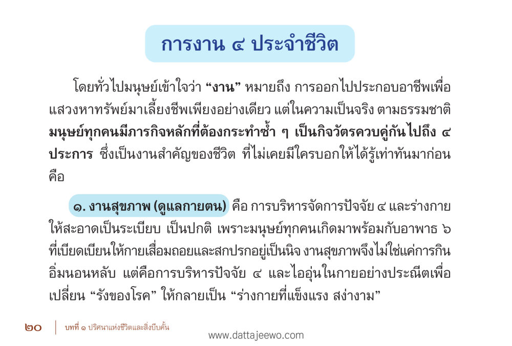 การงาน 4 ประจำชีวิต รื้อฟื้นนิสัย แก้ไขปัญหาชีวิต พิชิตปัญหาโลก หน้า 20
