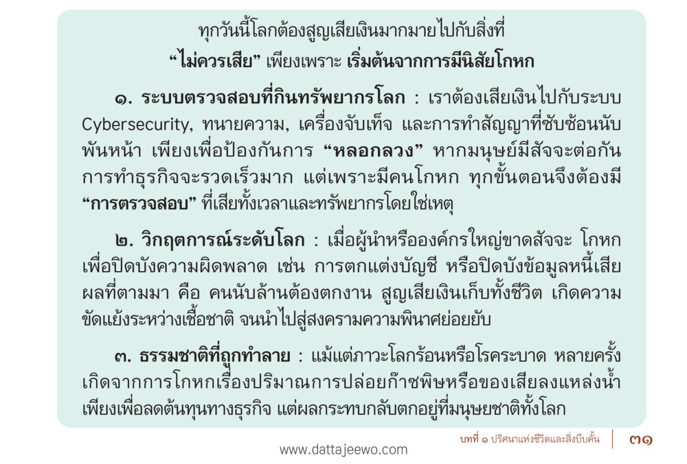 ค่าของความสัตย์ซื่อในโลกธุรกิจและสังคม รื้อฟื้นนิสัย แก้ไขปัญหาชีวิต พิชิตปัญหาโลก หน้า 31
