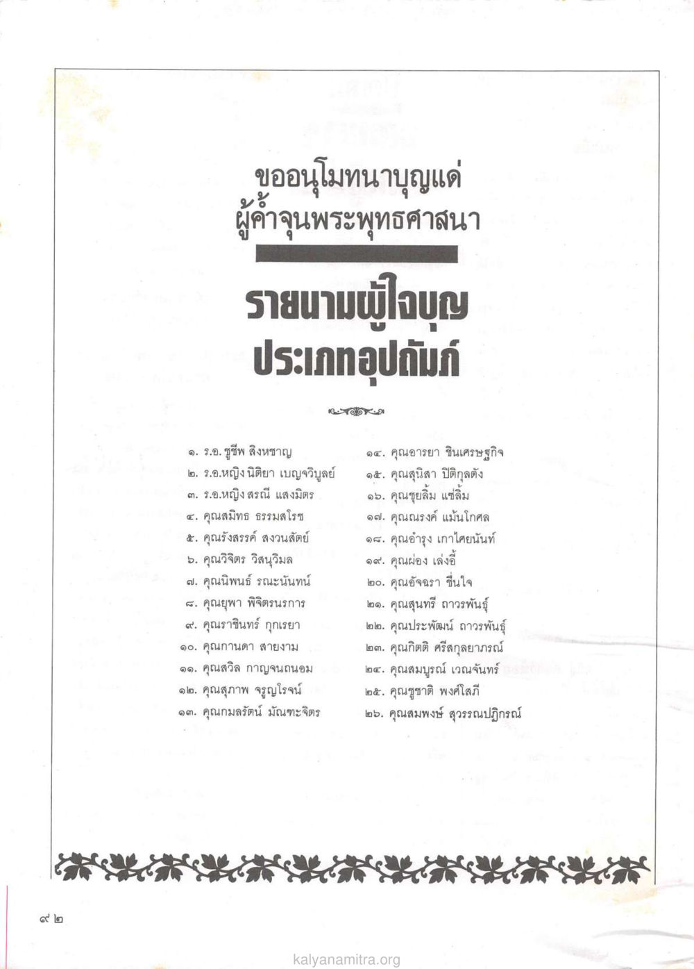 ขออนุโมทนาบุญแด่ผู้ตั้งจุนพระพุทธศาสนา วารสารกัลยาณมิตร ปี 2529 ฉบับที่ 1 เดือนมกราคม หน้า 110