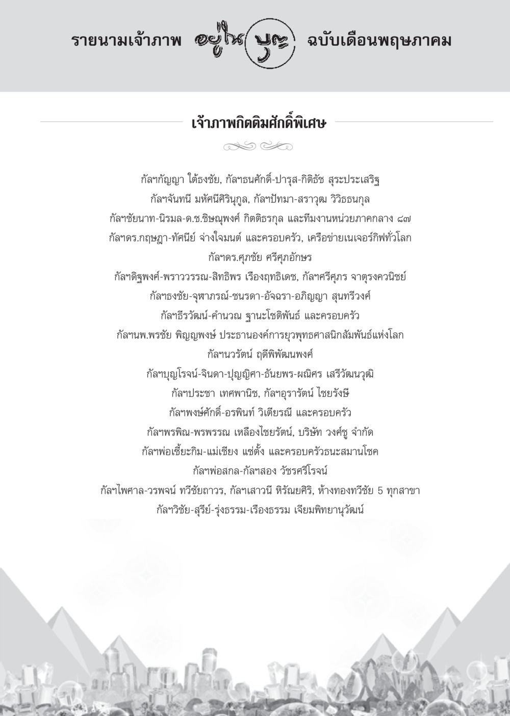 รายนามเจ้าภาพฉบับเดือนพฤษภาคม วารสารอยู่ในบุญ ประจำเดือน พฤษภาคม พ.ศ.2555 หน้า 131