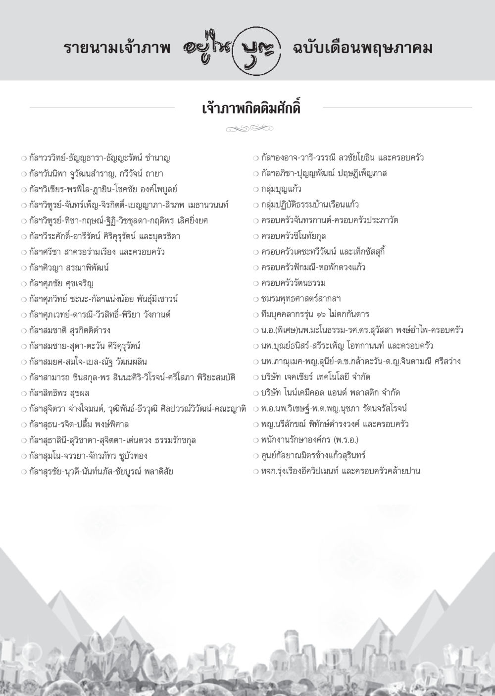 รายนามเจ้าภาพ ประจำเดือนพฤษภาคม วารสารอยู่ในบุญ ประจำเดือน พฤษภาคม พ.ศ.2555 หน้า 134