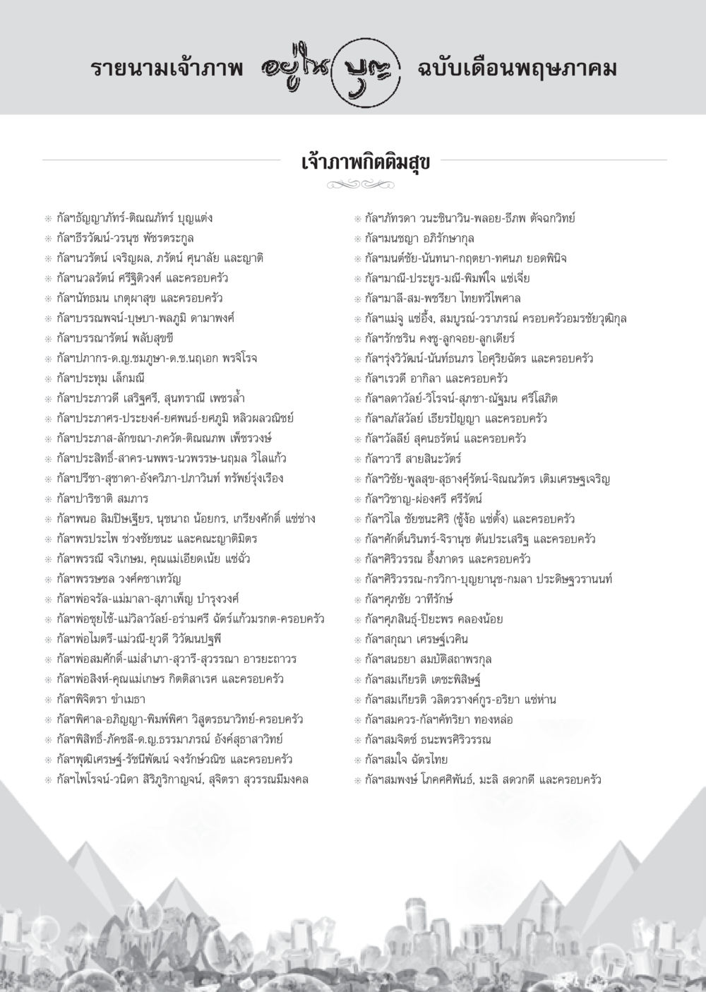 รายนามเจ้าภาพ เดือนพฤษภาคม วารสารอยู่ในบุญ ประจำเดือน พฤษภาคม พ.ศ.2555 หน้า 136