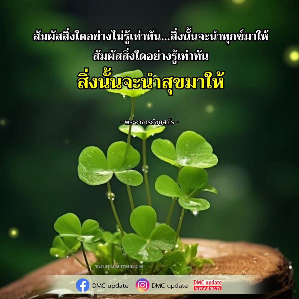 เรียนรู้เกี่ยวกับการสัมผัสสิ่งต่างๆ อย่างรู้เท่าทัน เพื่อสร้างความสุขและหลีกเลี่ยงทุกข์ตามแนวคิดของพระอาจารย์ชยสาโร พร้อมอัปเดตข่าวสารจาก DMC และ ODMC